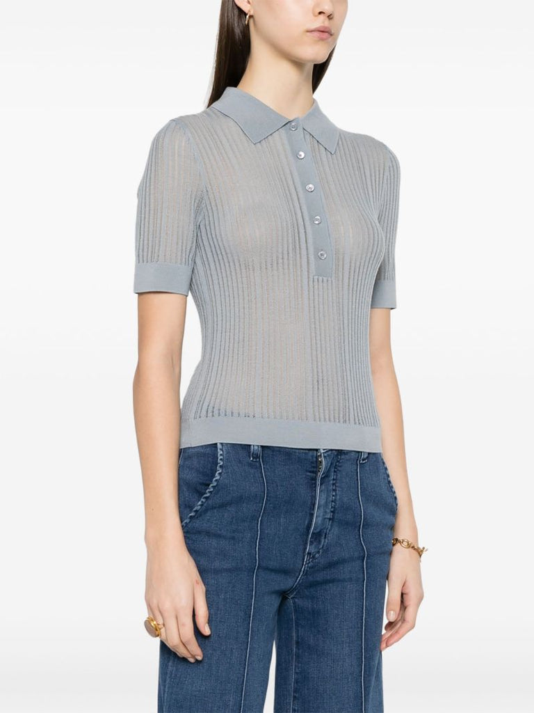 Blue Wool Polo Top