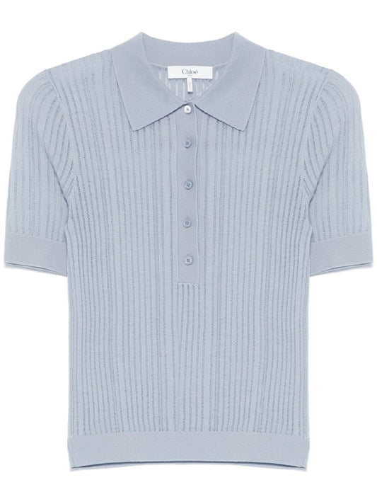 Blue Wool Polo Top