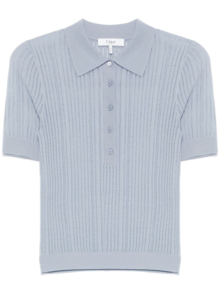 Blue Wool Polo Top