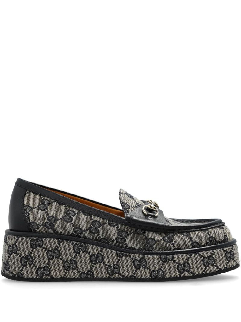 Blue Horsebit Wedge Loafers