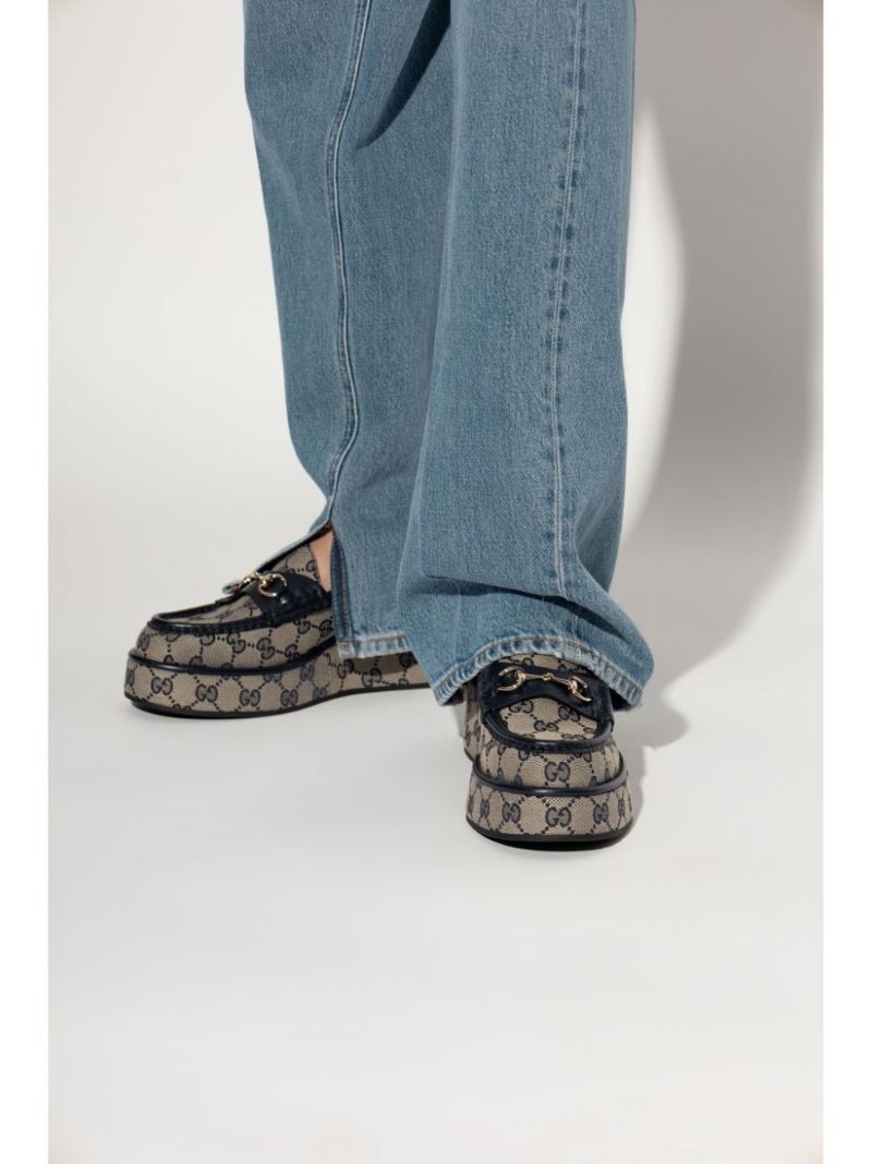 Blue Horsebit Wedge Loafers