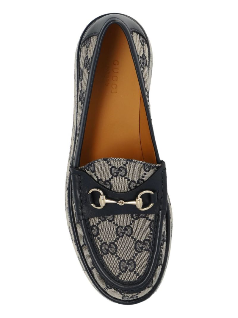 Blue Horsebit Wedge Loafers