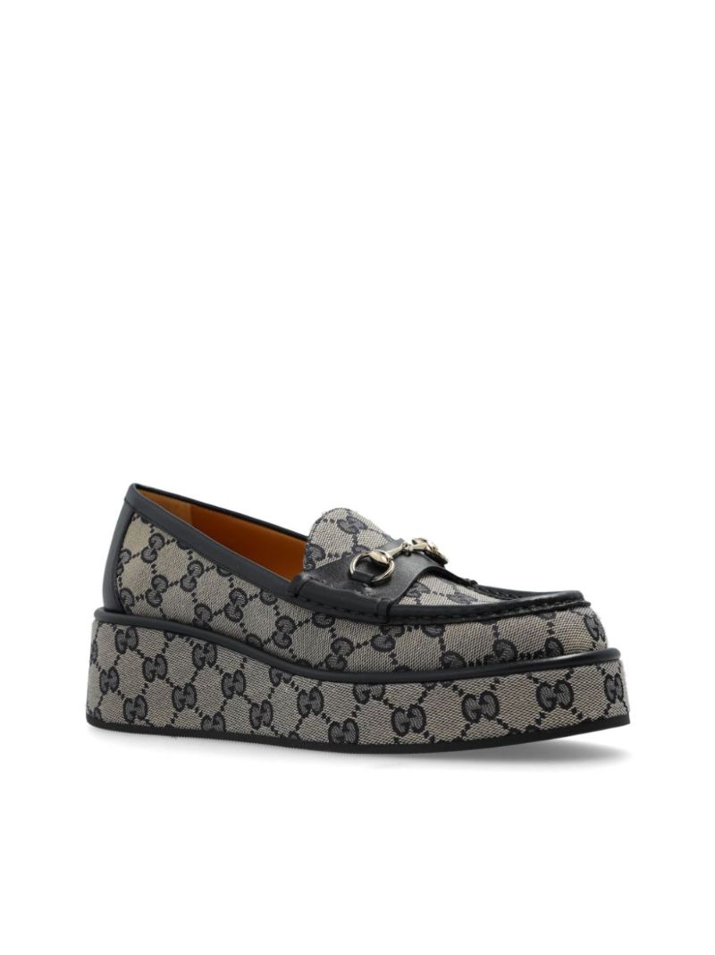Blue Horsebit Wedge Loafers