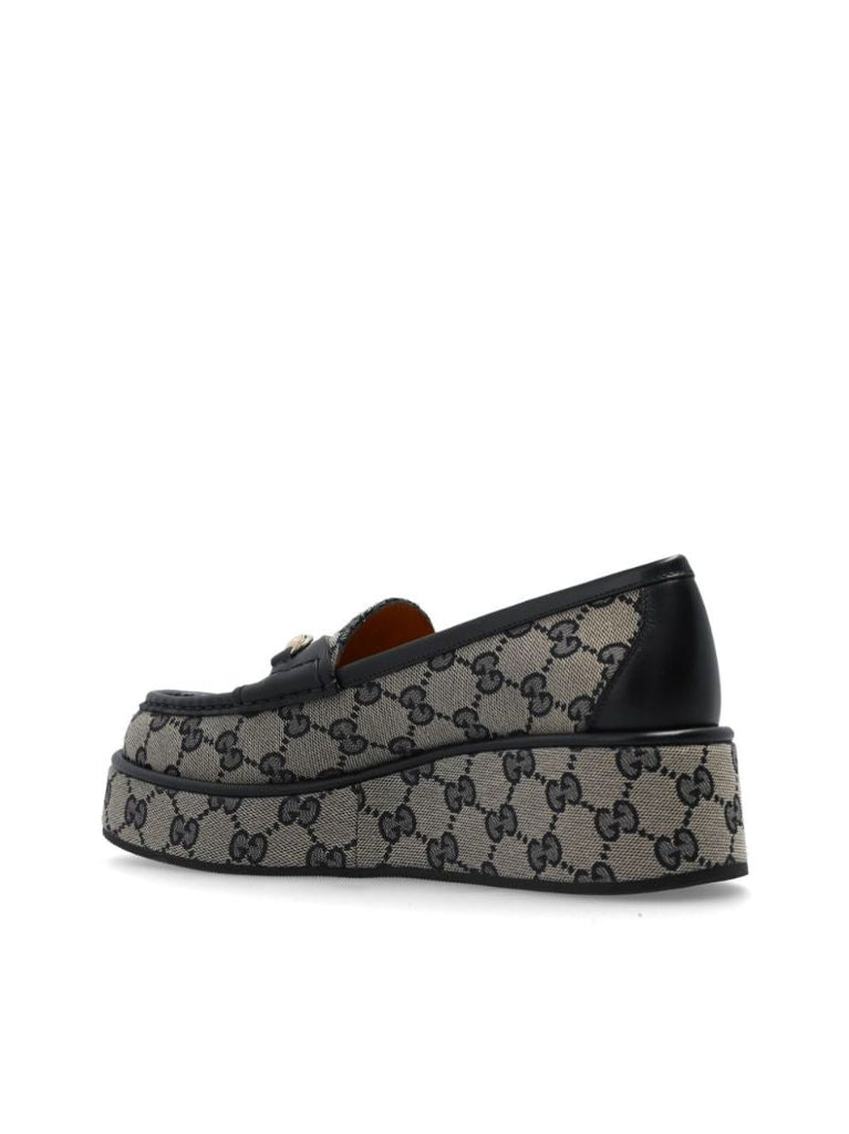 Blue Horsebit Wedge Loafers