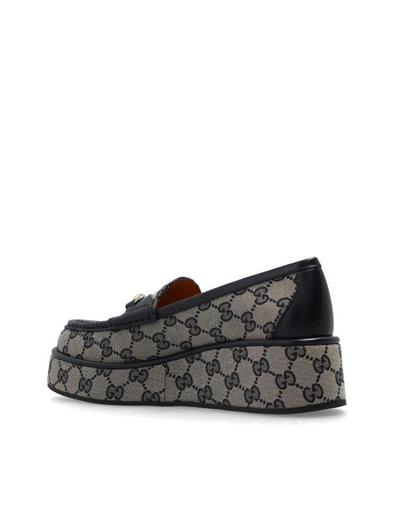 Blue Horsebit Wedge Loafers