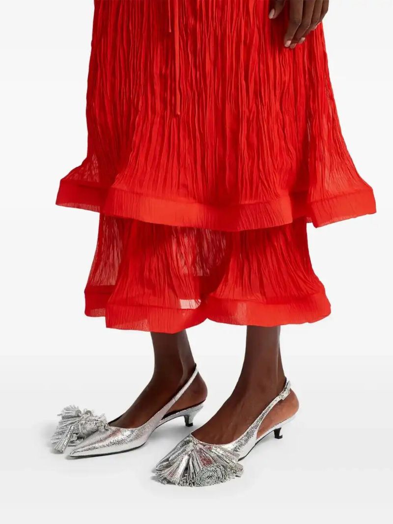Red Long-sleeved Midi Dress