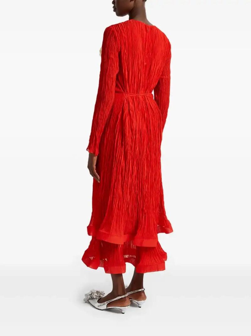 Red Long-sleeved Midi Dress