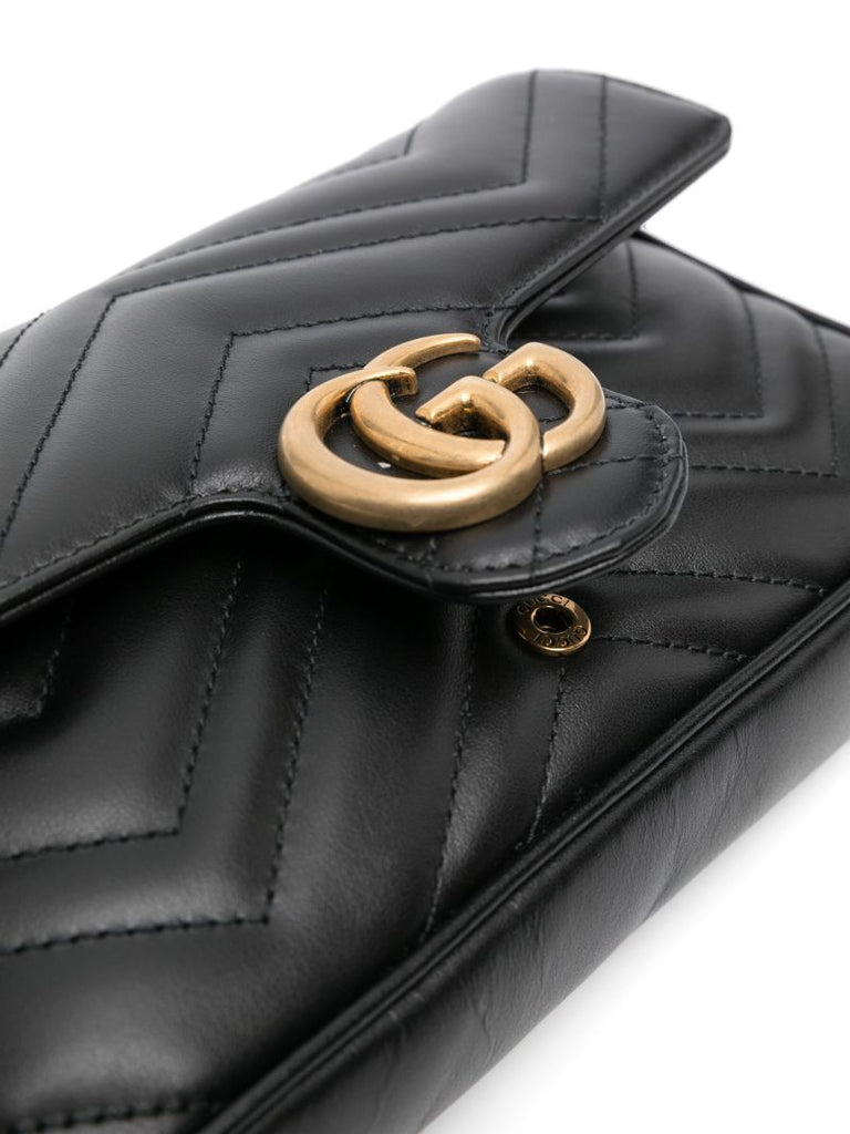 Black Gg Marmont Leather Chain Wallet