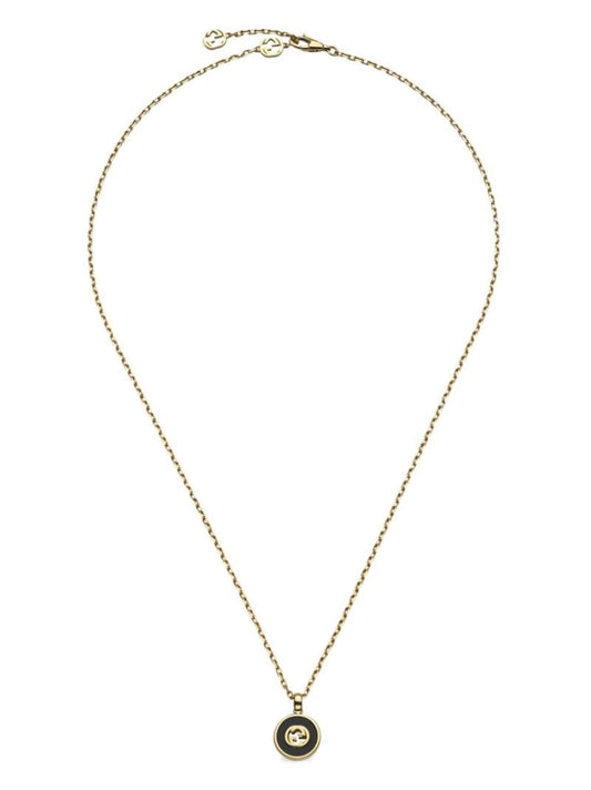 18k Yellow Gold Interlocking G Onyx Necklace