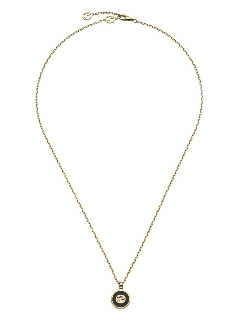 18k Yellow Gold Interlocking G Onyx Necklace