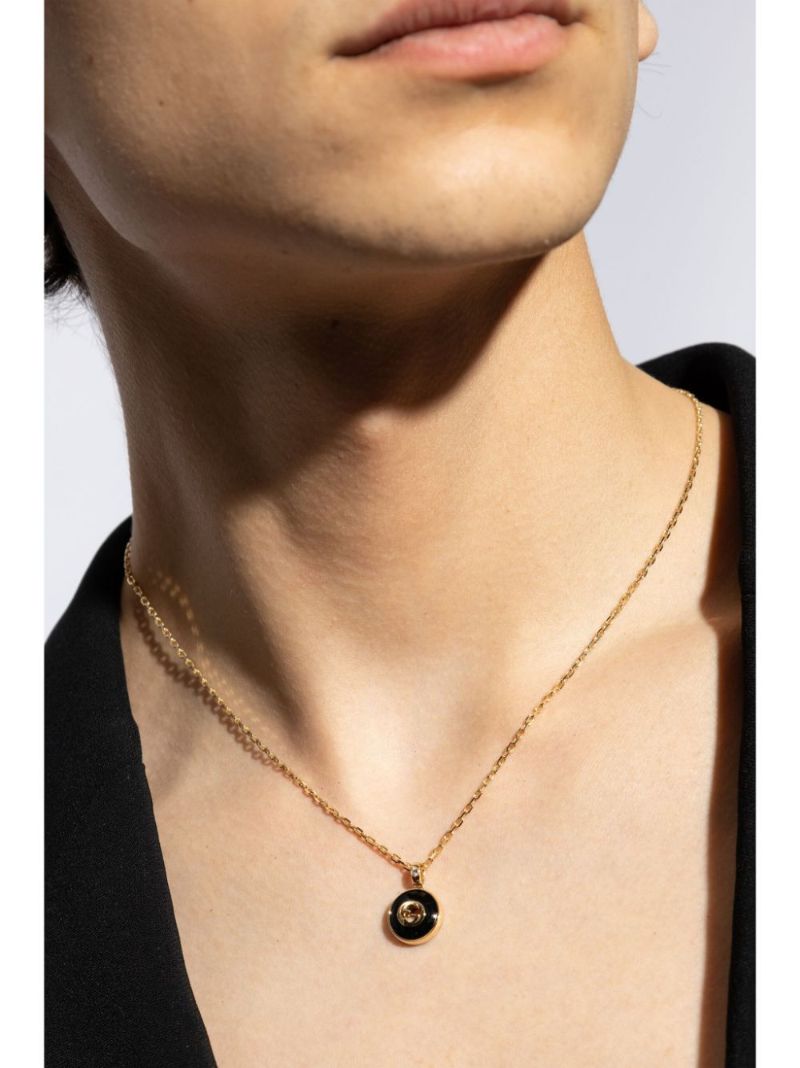 18k Yellow Gold Interlocking G Onyx Necklace