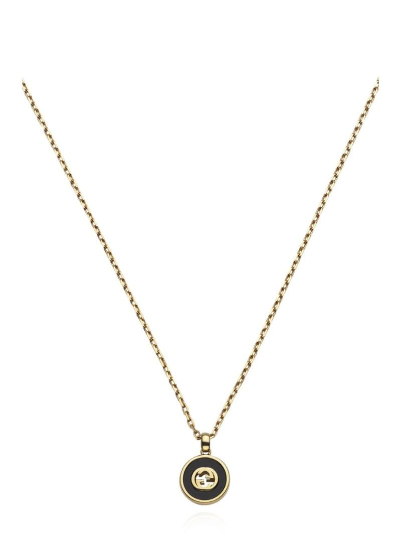 18k Yellow Gold Interlocking G Onyx Necklace