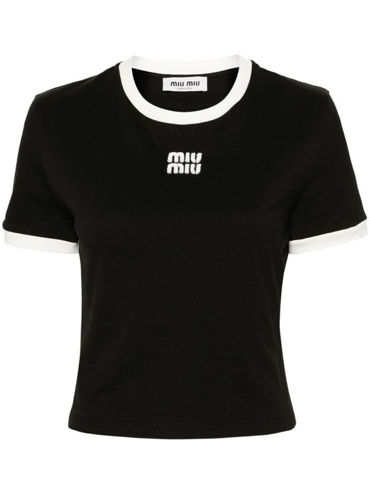 Black Logo-appliquÃ_x0083_Â©d Cotton T-shirt