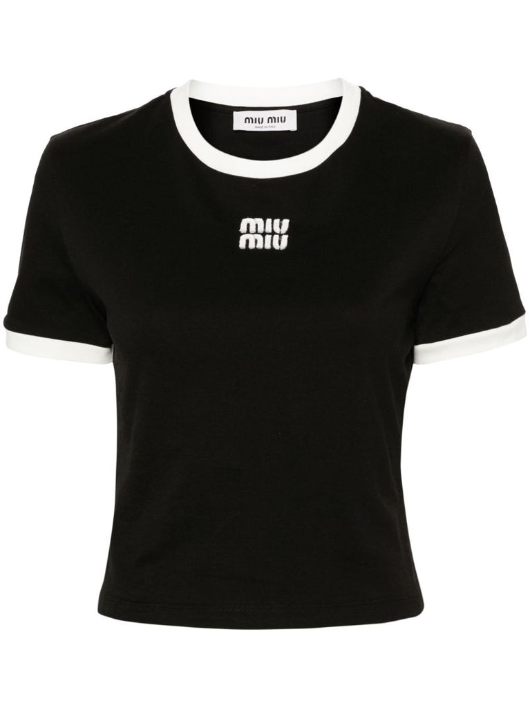 Black Logo-appliquÃ_x0083_Â©d Cotton T-shirt