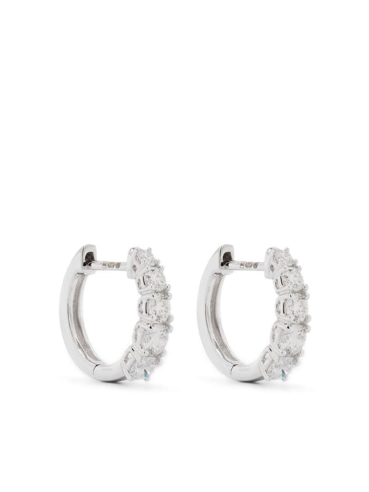18k White Gold Graduated Diamond Hoop Earrings