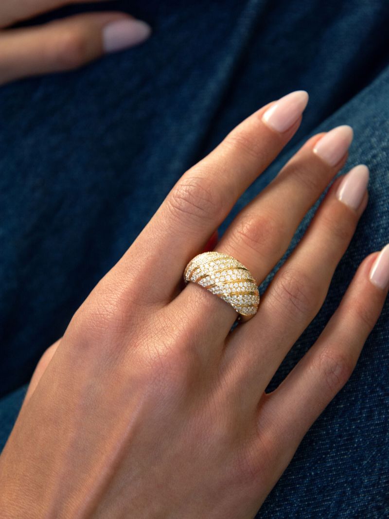 18k Yellow Gold Domed Diamond Ring