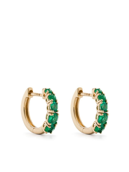 18k Yellow Gold Emerald Hoop Earrings