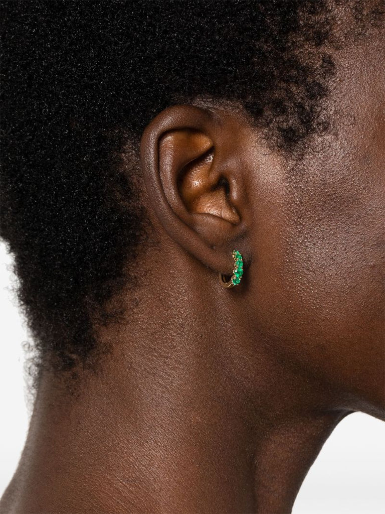 18k Yellow Gold Emerald Hoop Earrings