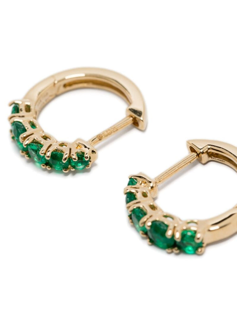18k Yellow Gold Emerald Hoop Earrings
