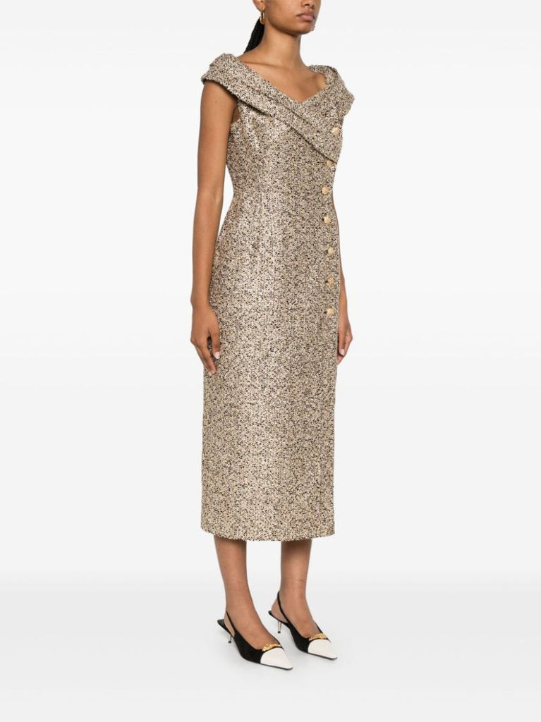 Off-the-shoulder Tweed Dress