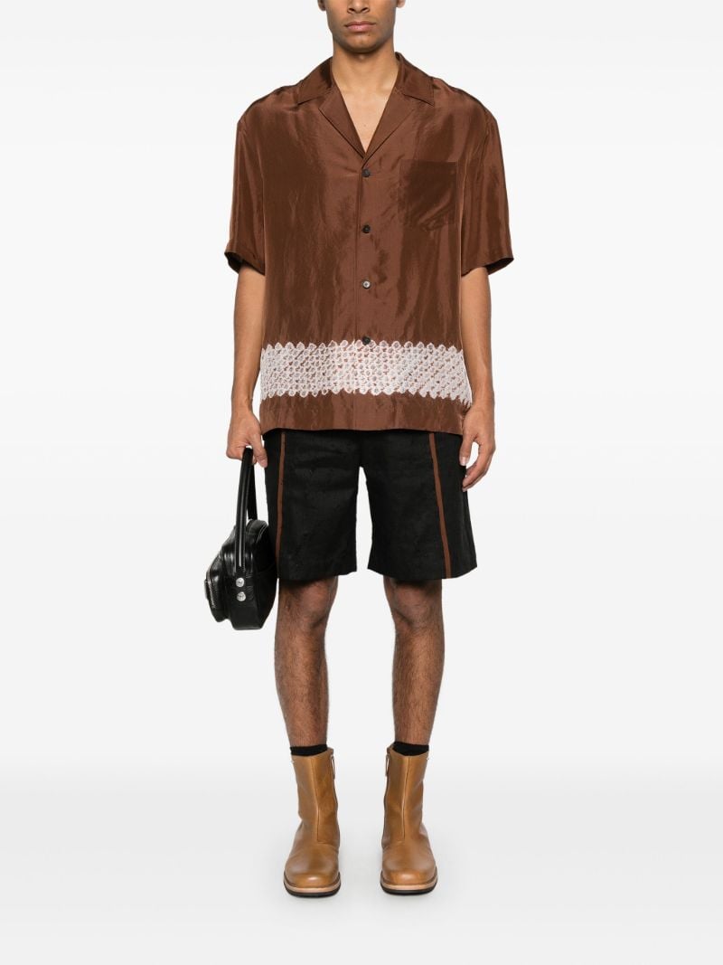 Brown Contrast Stripe Silk Shirt