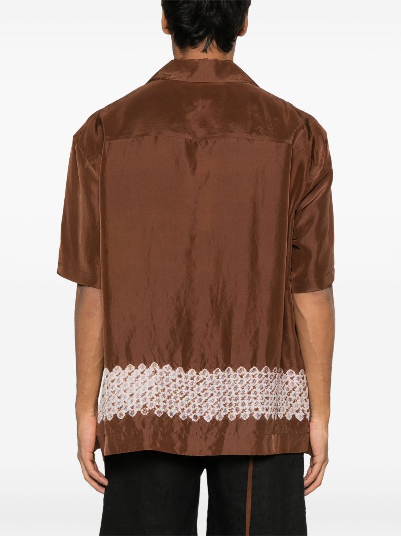 Brown Contrast Stripe Silk Shirt