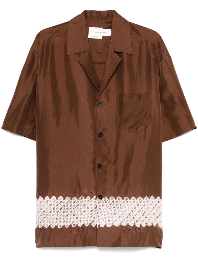 Brown Contrast Stripe Silk Shirt