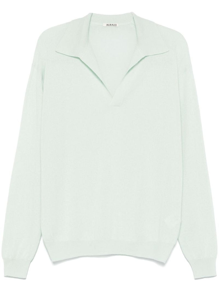 Green Fine-knit Polo Sweater