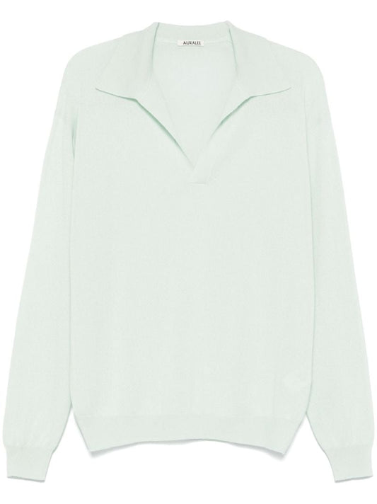 Green Fine-knit Polo Sweater