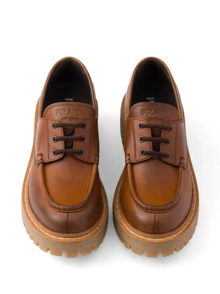 Brown Lace-up Leather Loafers