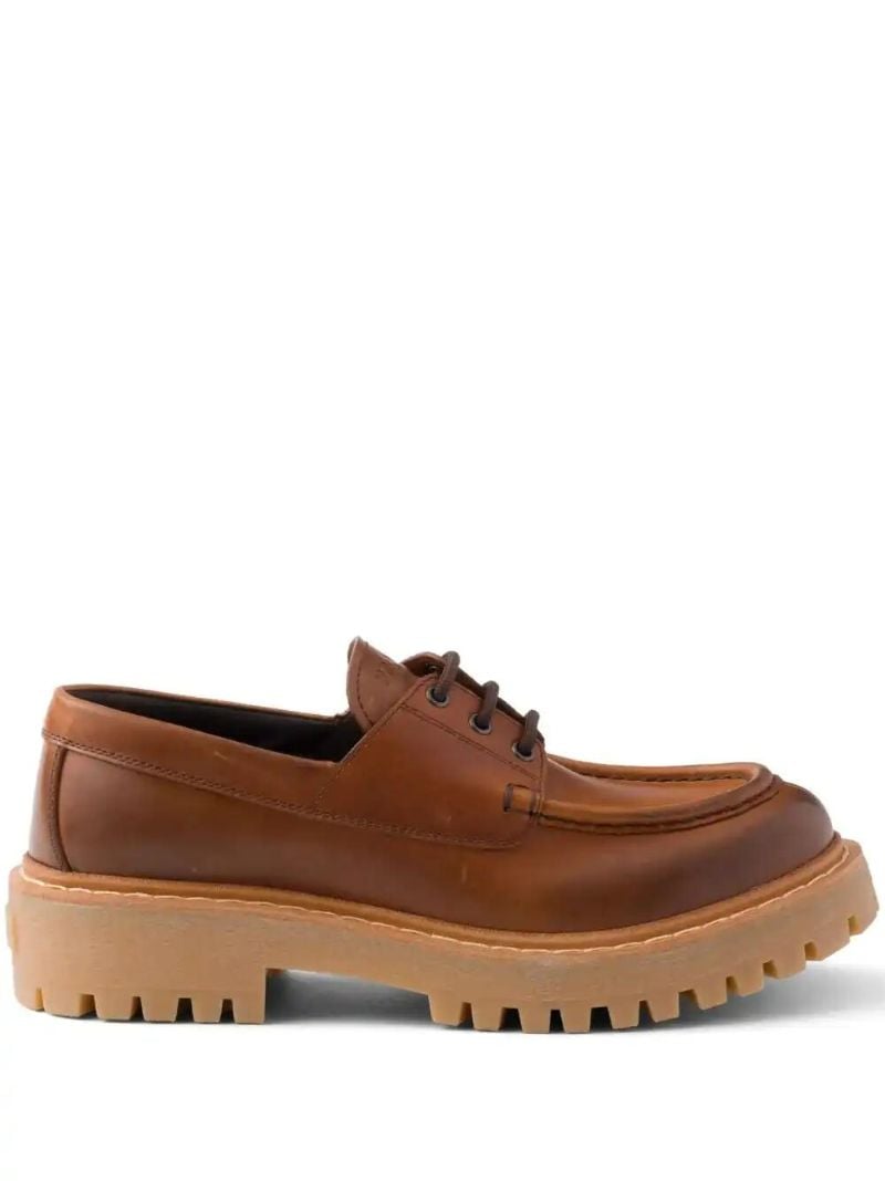 Brown Lace-up Leather Loafers