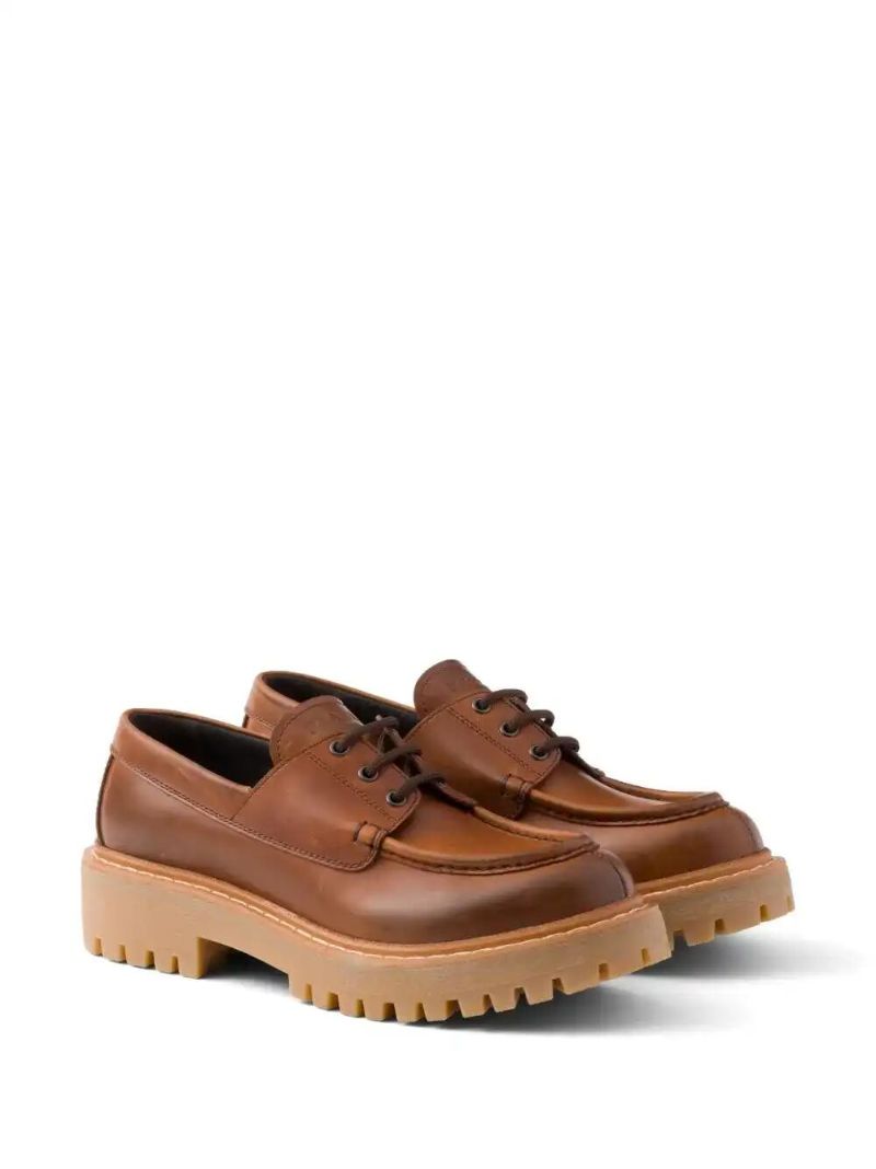 Brown Lace-up Leather Loafers