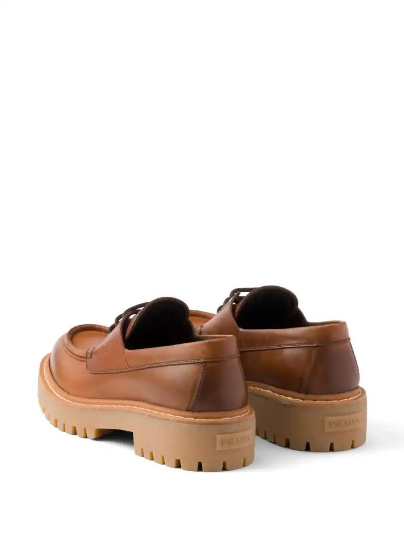 Brown Lace-up Leather Loafers