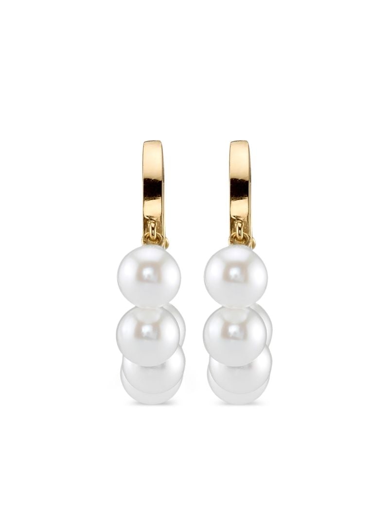 14k Yellow Gold Pearl Drop Huggie Hoops