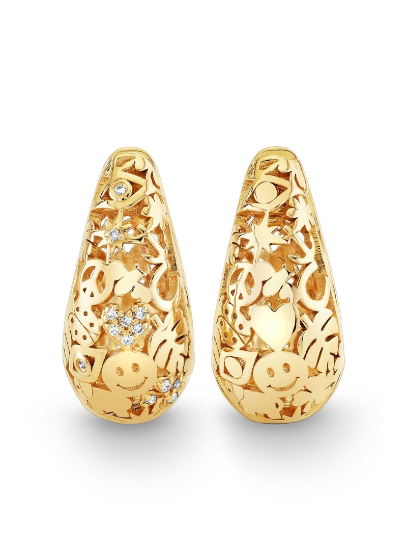 14k Yellow Gold Icon Wallpaper Hoop Earrings