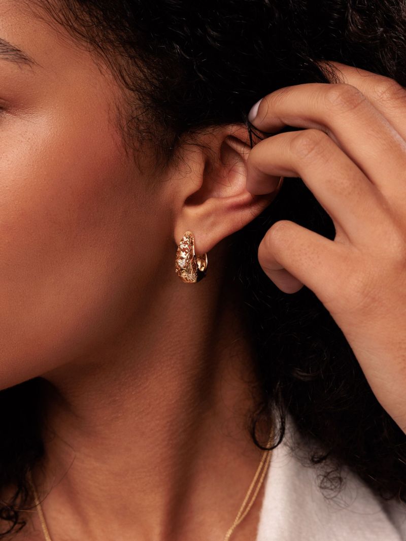 14k Yellow Gold Icon Wallpaper Hoop Earrings