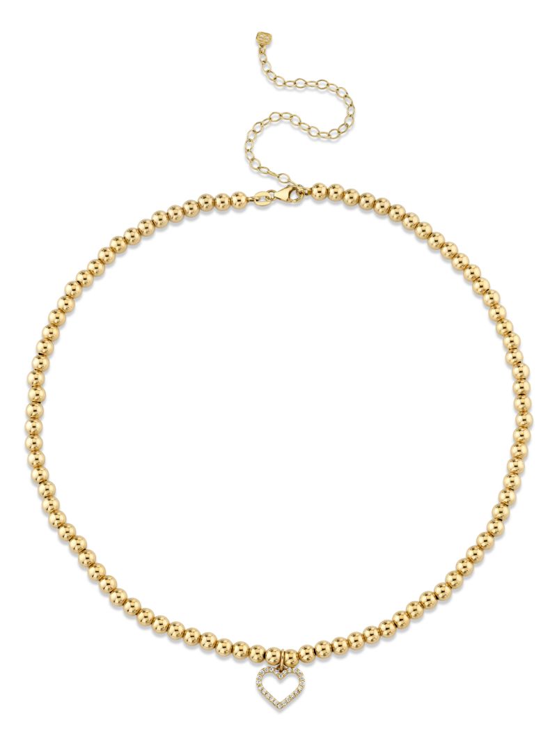 14k Yellow Gold Open Heart Diamond Choker