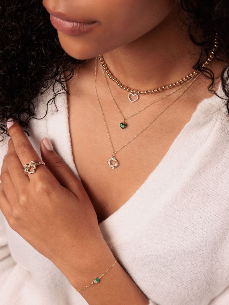 14k Yellow Gold Open Heart Diamond Choker