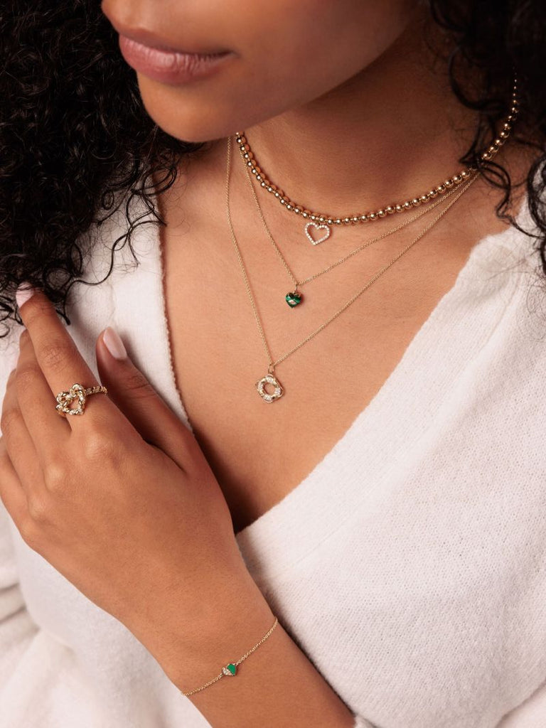 14k Yellow Gold Open Heart Diamond Choker