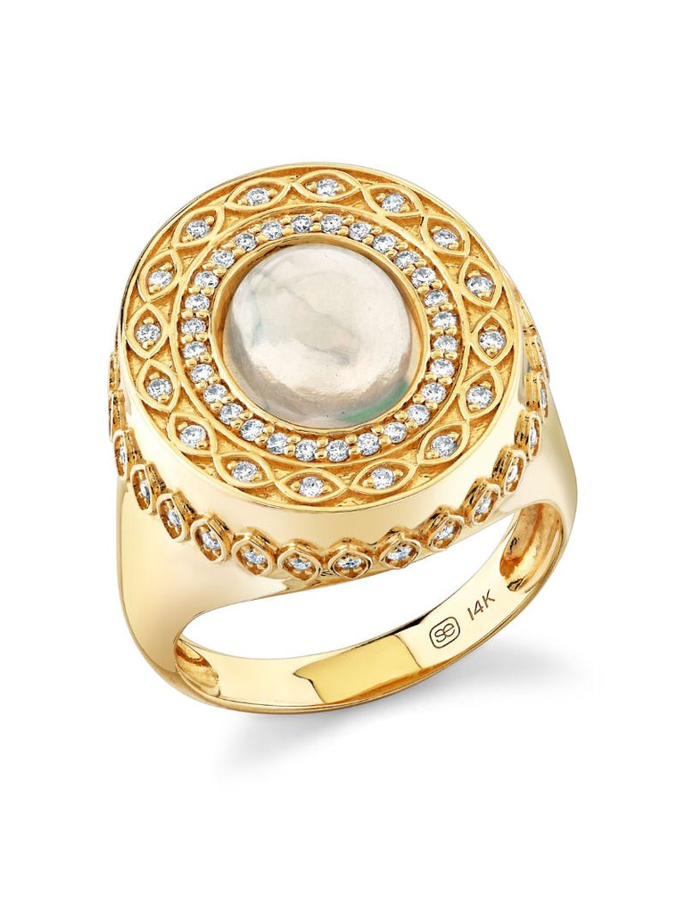 14k Yellow Gold Marquise Eye Diamond Signet Ring