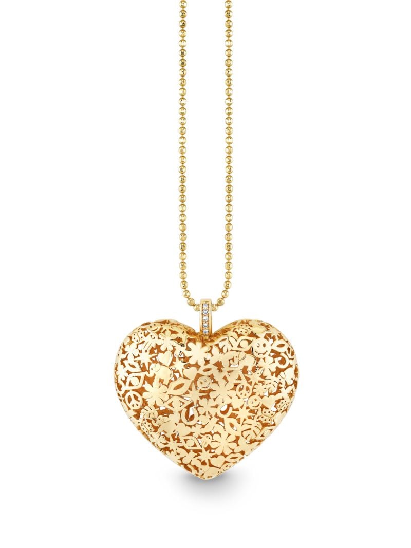 14k Yellow Gold Puffy Icon Wallpaper Heart Charm Necklace