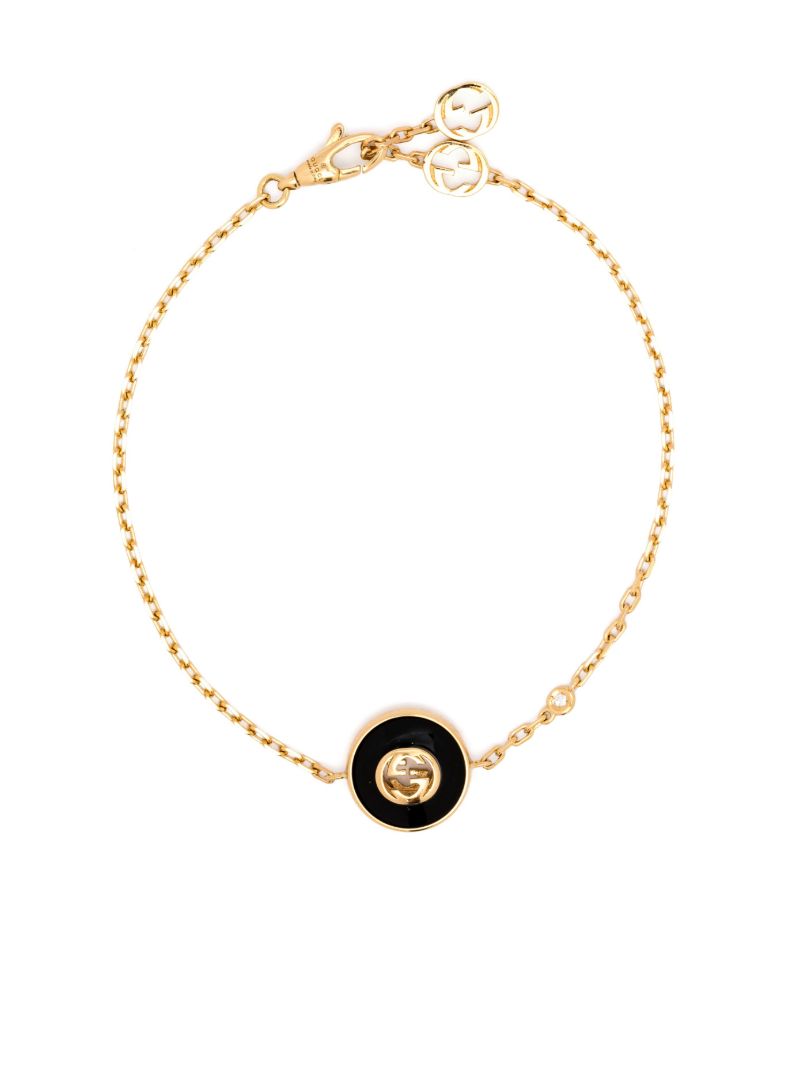 18k Yellow Gold Interlocking G Onyx and Diamond Bracelet