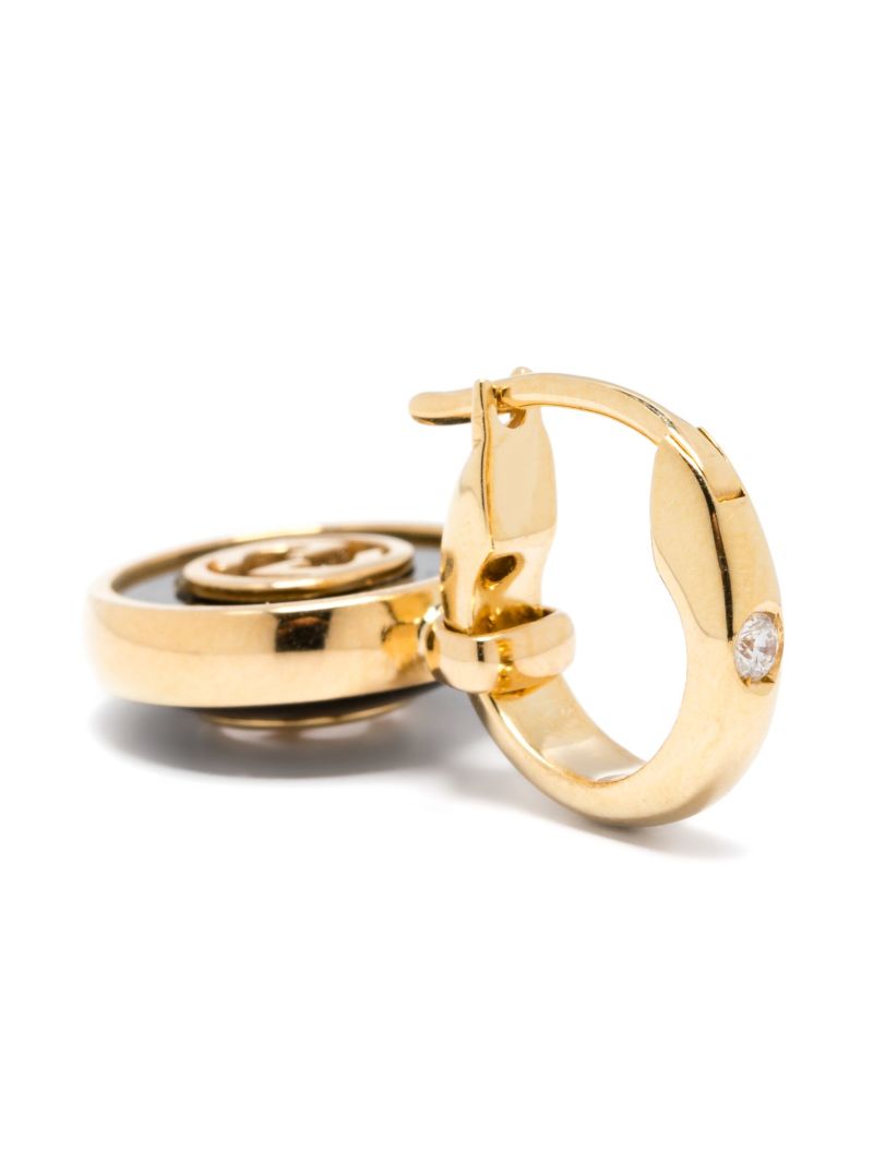 18k Yellow Gold Interlocking G Onyx and Diamond Earrings