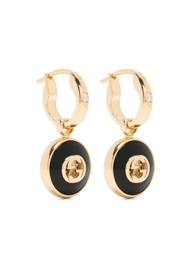 18k Yellow Gold Interlocking G Onyx and Diamond Earrings