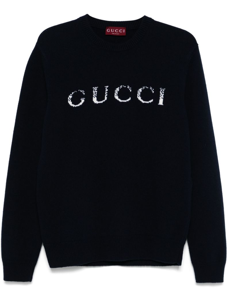 Blue Wool Intarsia-logo Sweater