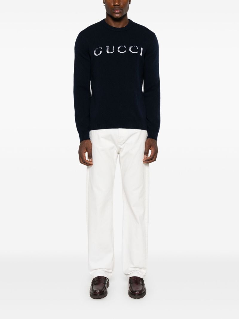 Blue Wool Intarsia-logo Sweater