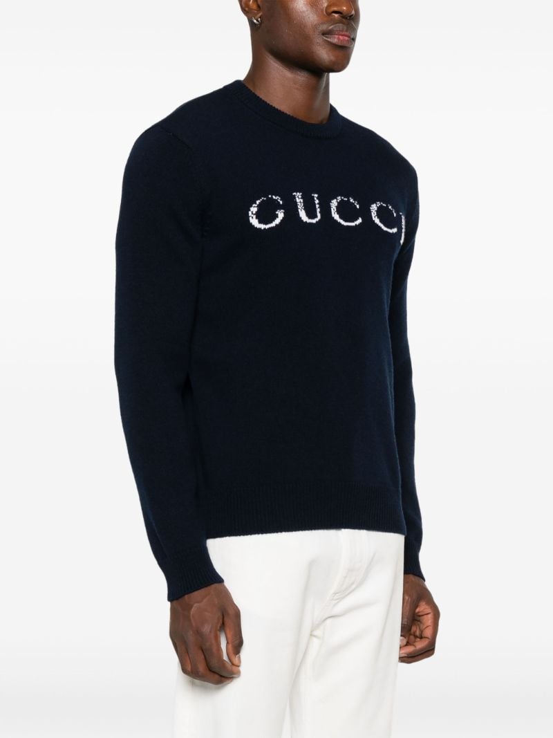Blue Wool Intarsia-logo Sweater