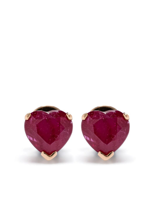 18kt Rose Gold Heart Ruby Earrings