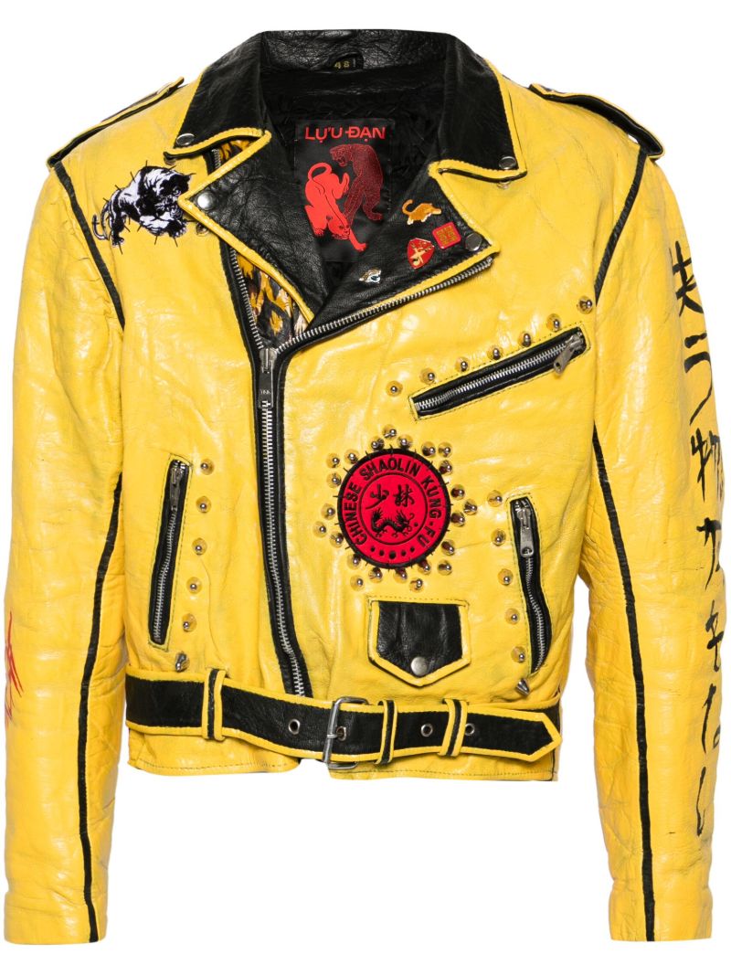 Yellow Spike-stud Leather Jacket