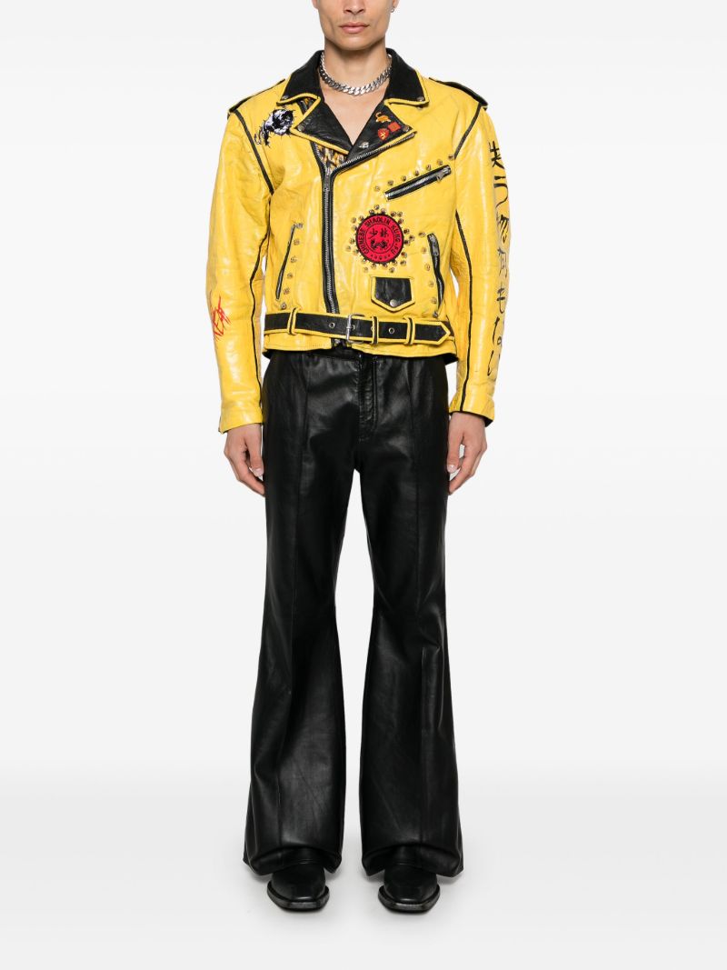 Yellow Spike-stud Leather Jacket